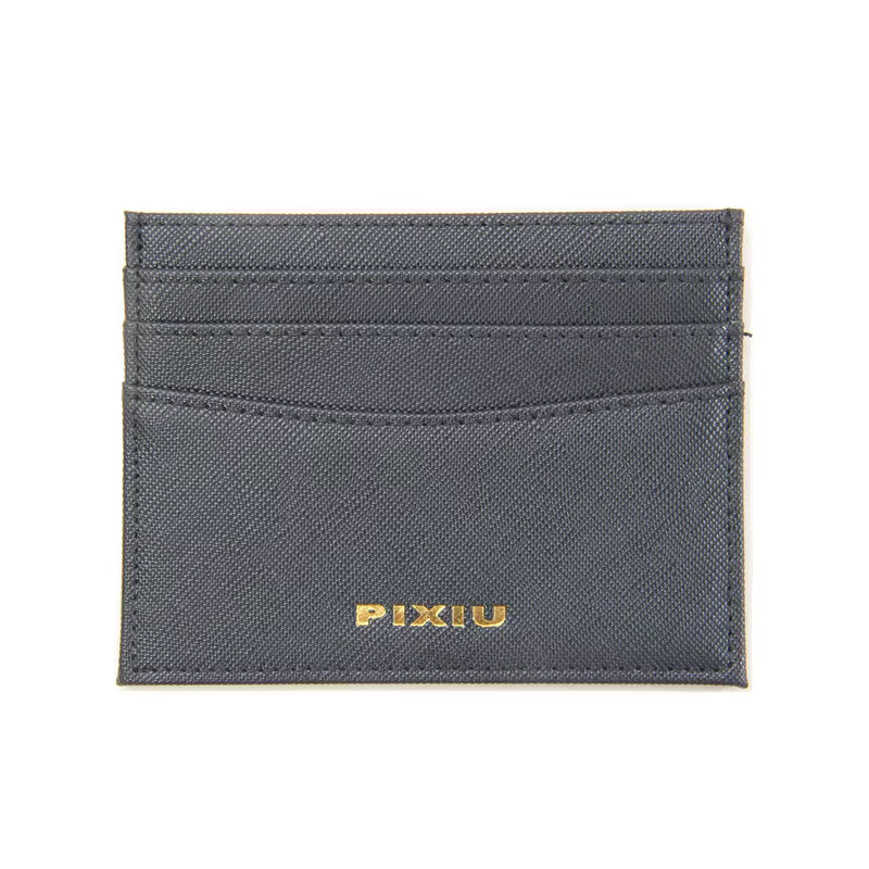 Gold-Foil Logo Saffiano PU Leather Card Holder