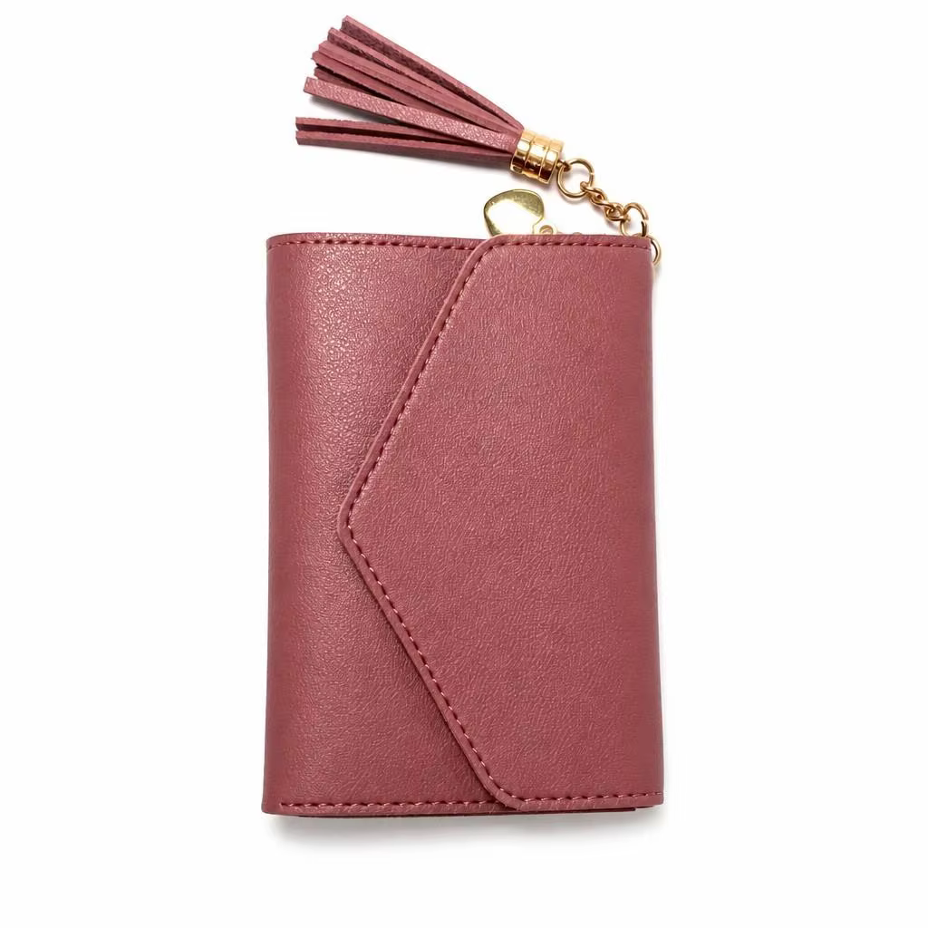 Heart-Tassel Pebbled Leather Mini Trifold Wallet
