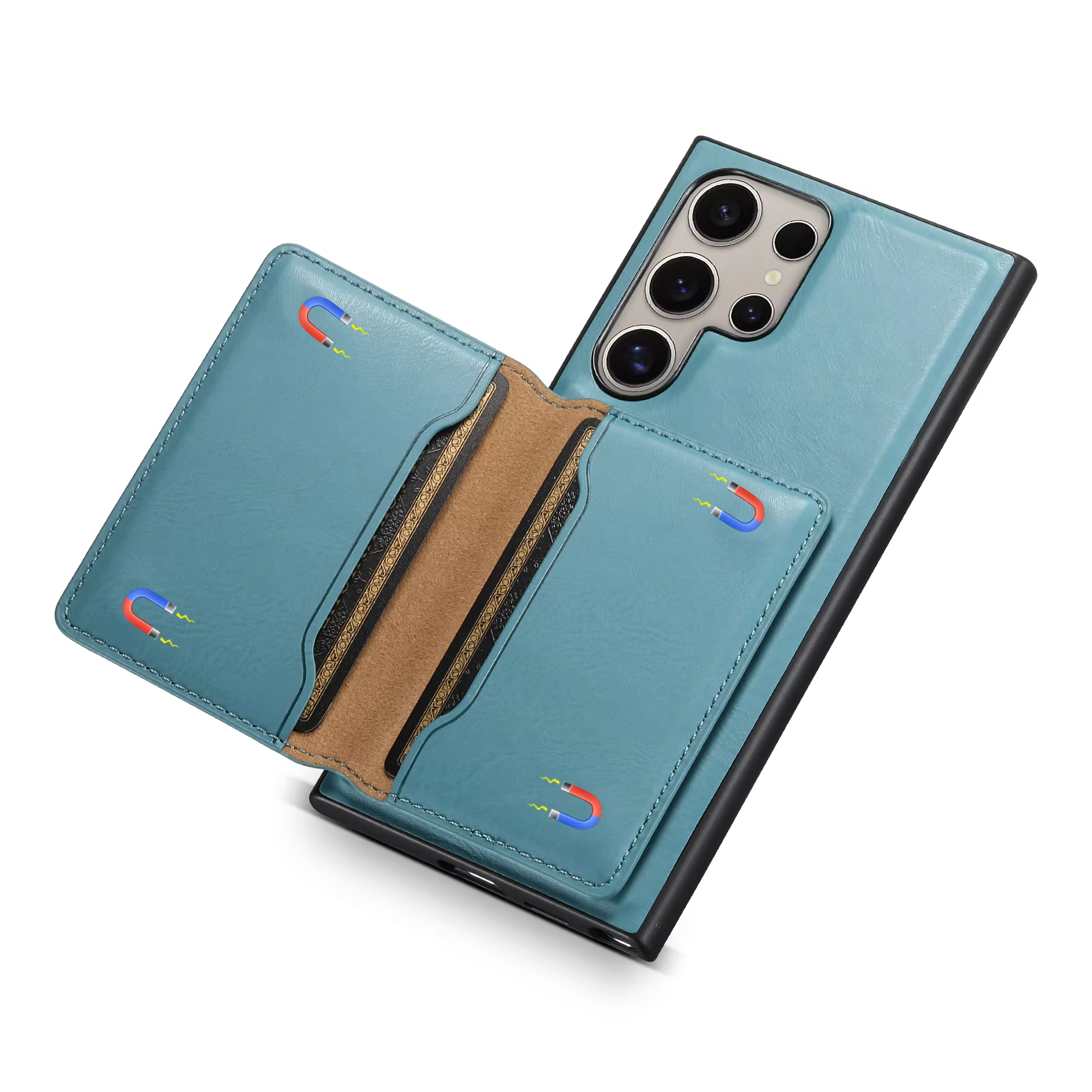 Magnetic Charging PU Leather Phone Card Holder Case